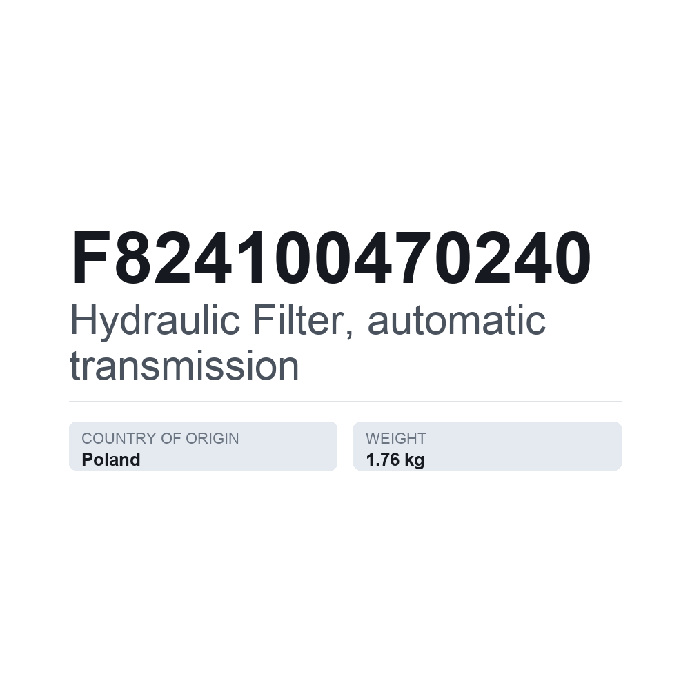 Hydraulikfilter, automatgear F824100470240 — teknisk datablad
