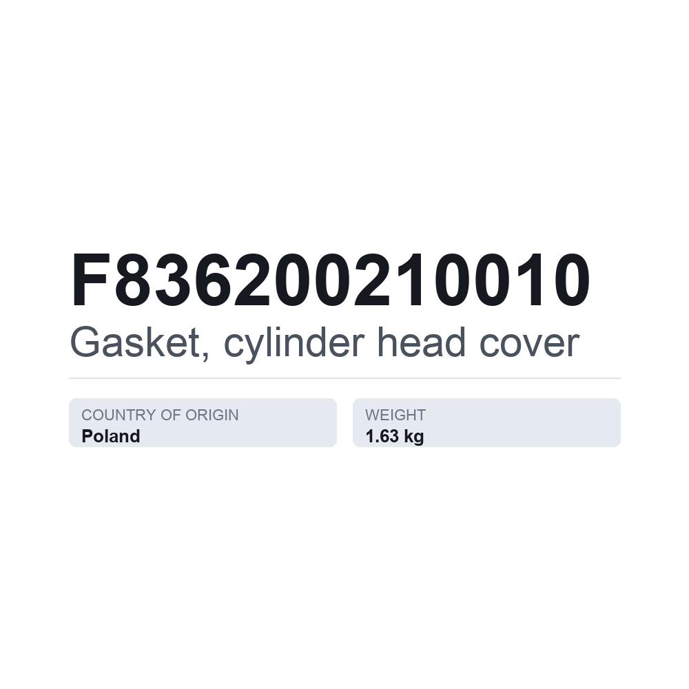 Venttiilikopan tiiviste F836200210010 — tekninen tietokortti