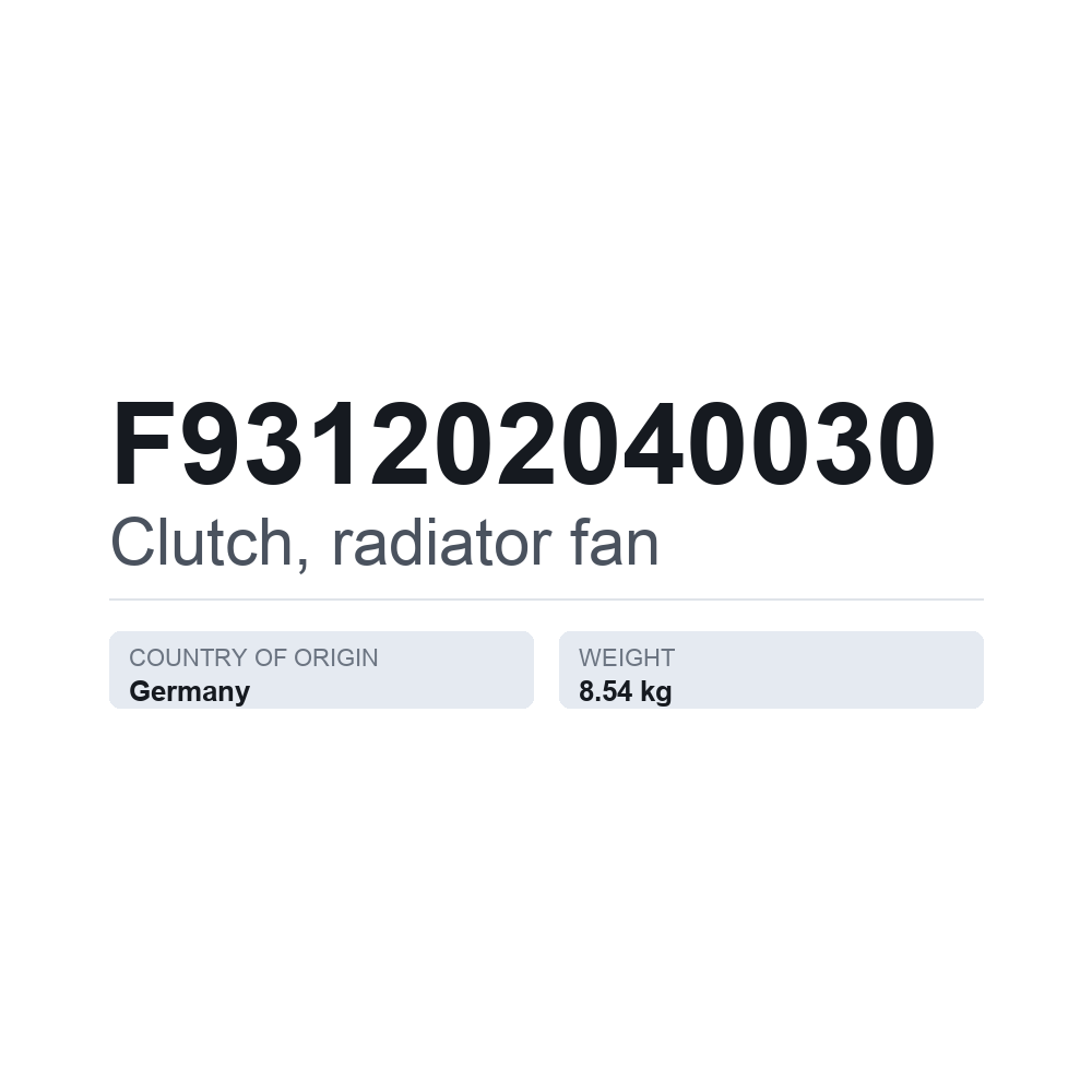 Kobling, køleventilator F931202040030 — teknisk datablad