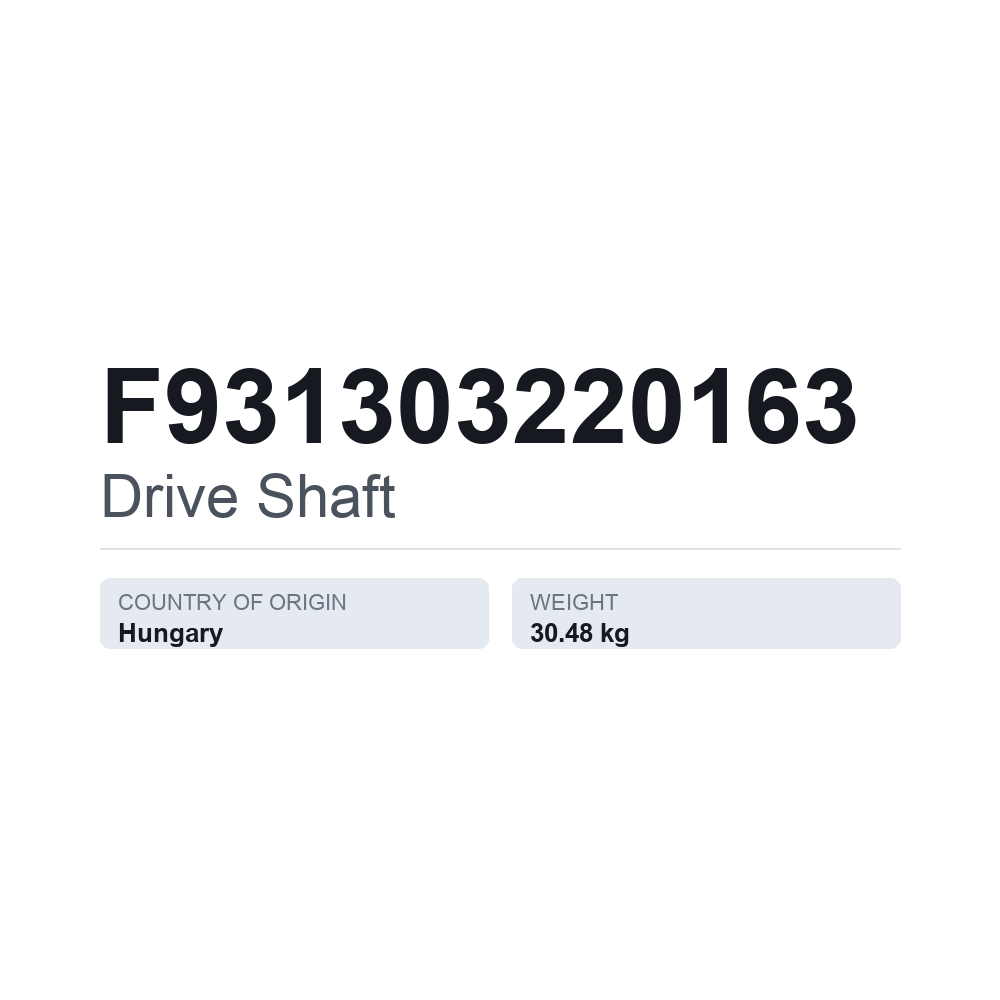 Drivaksel F931303220163 — teknisk datablad