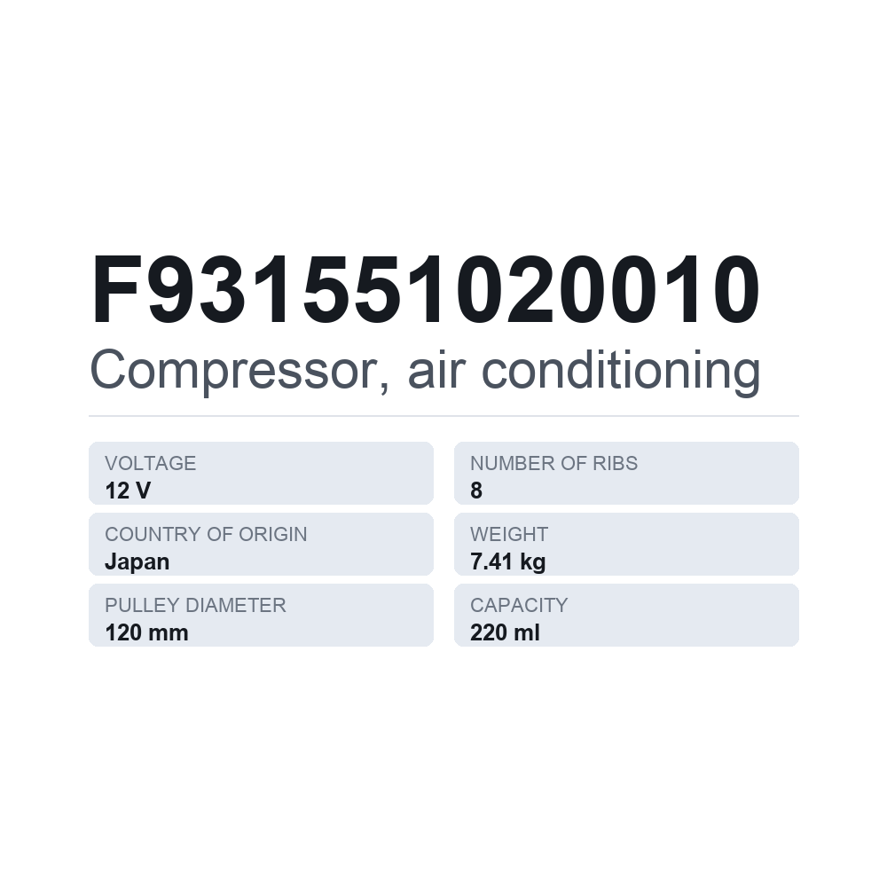 Klimakompressor F931551020010 — technisches Datenblatt