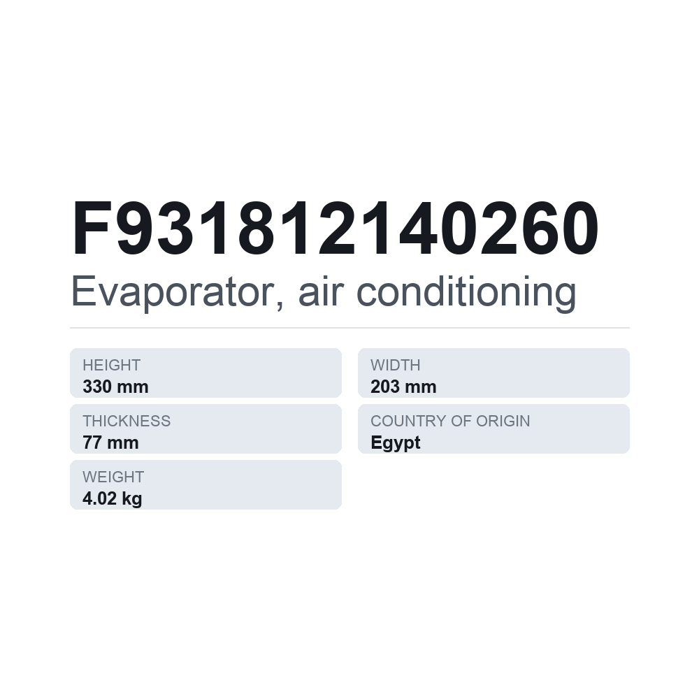Fordamper, klimaanlæg F931812140260 — teknisk datablad