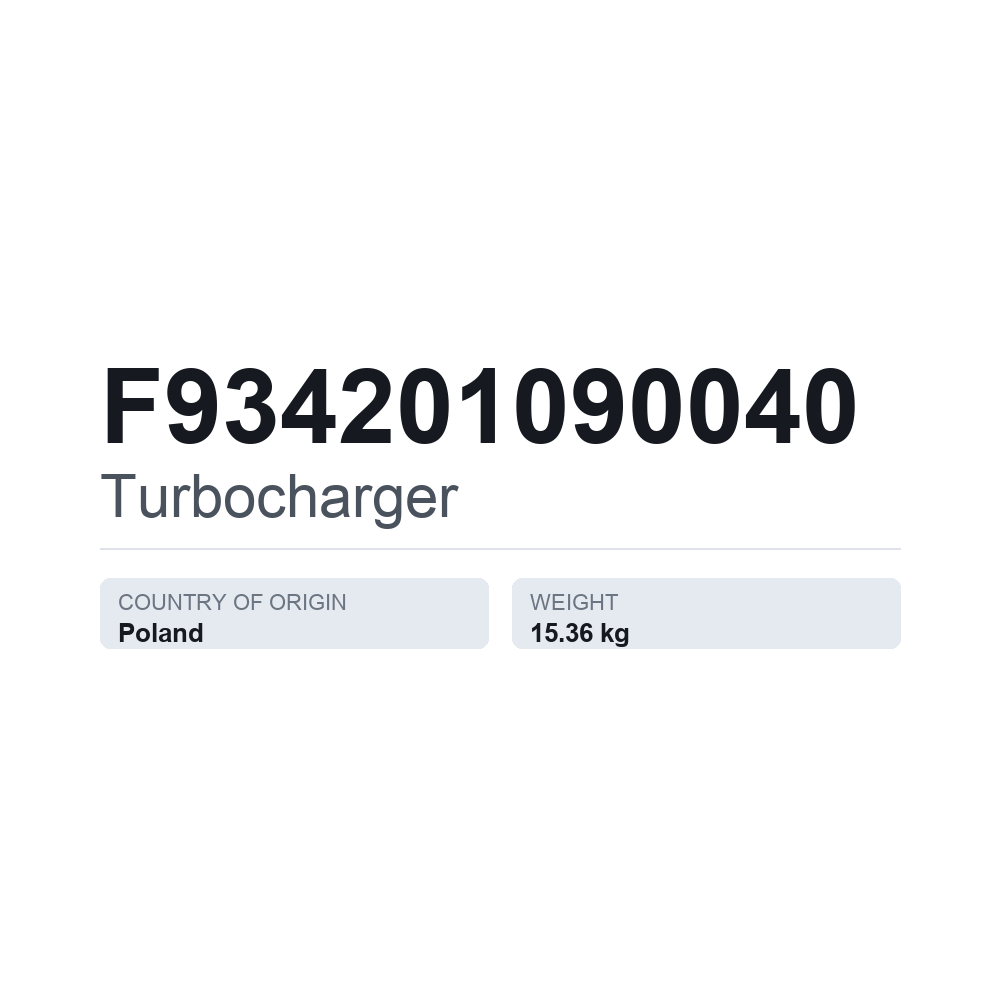 Turbolader F934201090040 — teknisk datablad