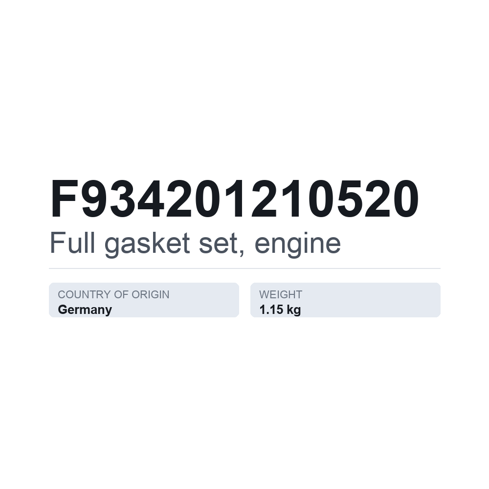 Dichtungsvollsatz, Motor F934201210520 — technisches Datenblatt