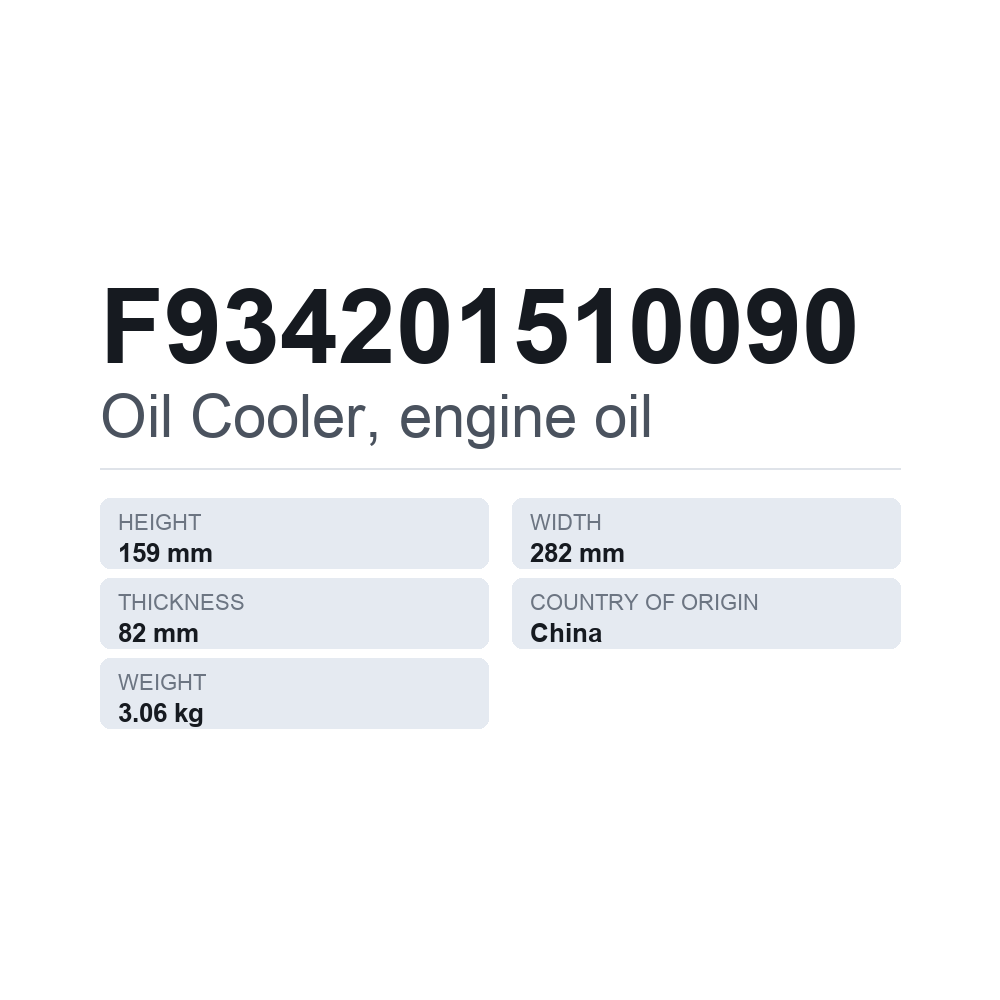 Oljekylare, motorolja F934201510090 — tekniskt datablad