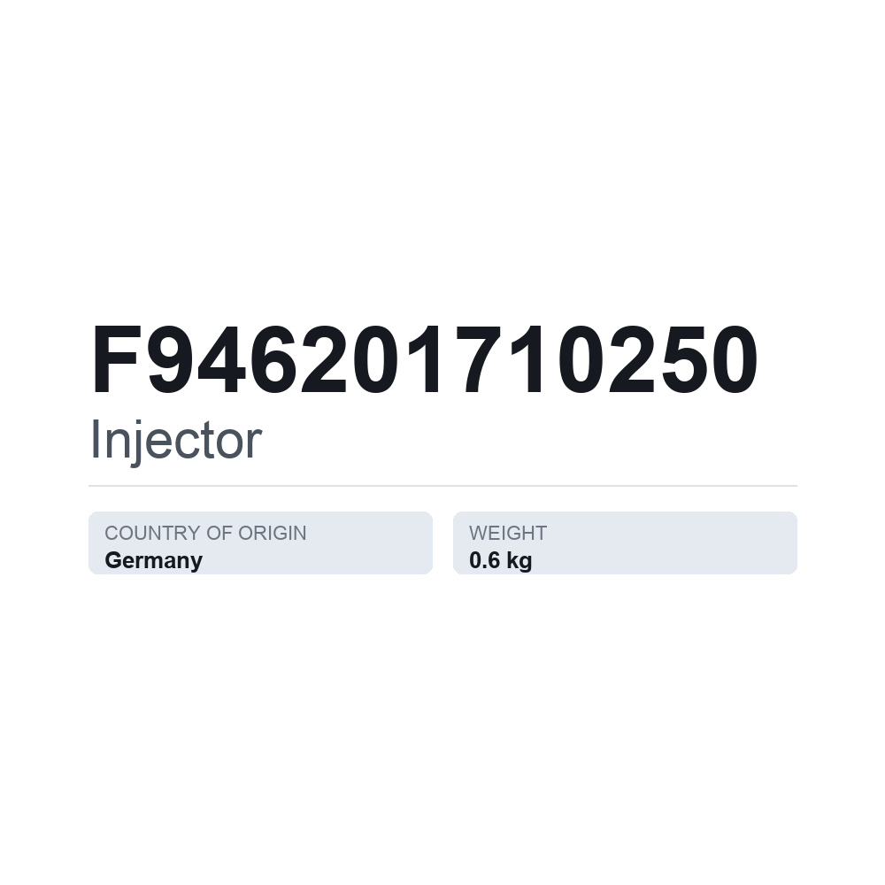 Indsprøjtningsdyse F946201710250 — teknisk datablad