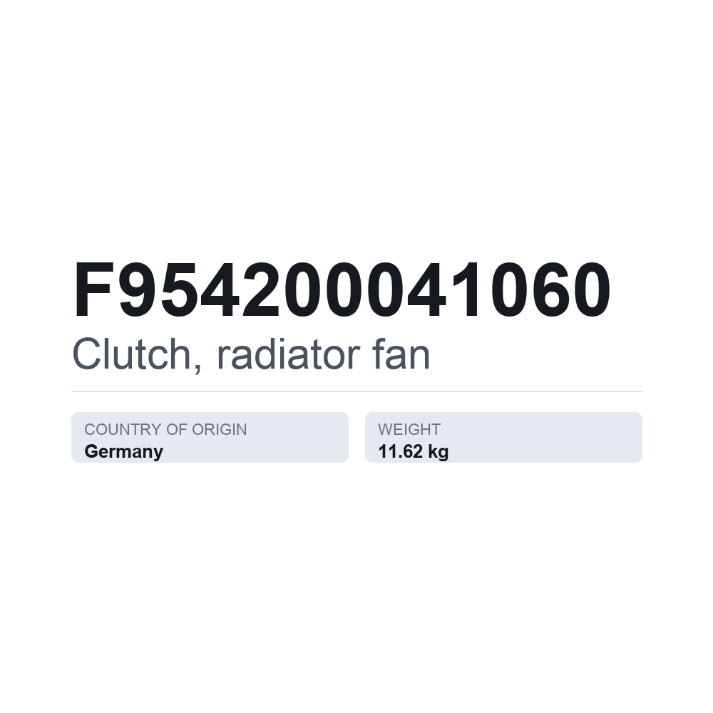 Kobling, køleventilator F954200041060 — teknisk datablad