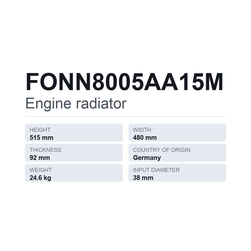 Moottorin jäähdytin FONN8005AA15M — tekninen tietokortti