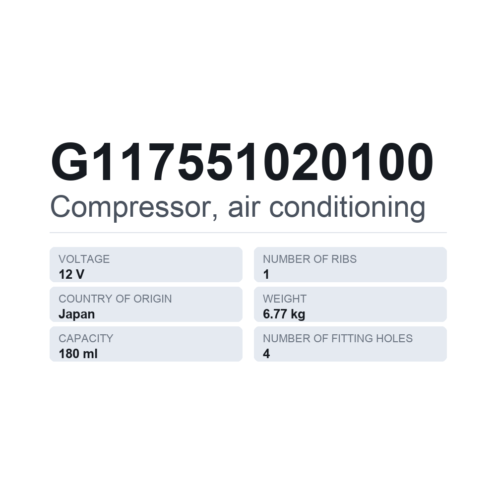 Klimakompressor G117551020100 — technisches Datenblatt