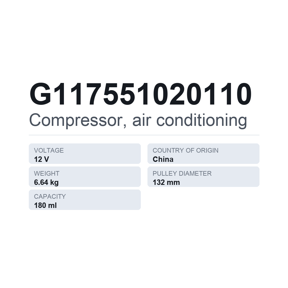 Klimakompressor G117551020110 — technisches Datenblatt