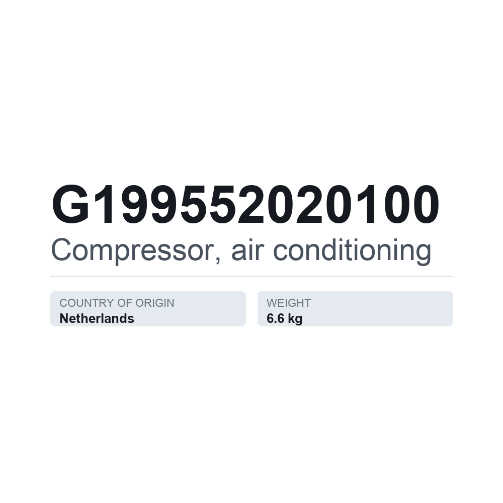 Ilmastoinnin kompressori G199552020100 — tekninen tietokortti