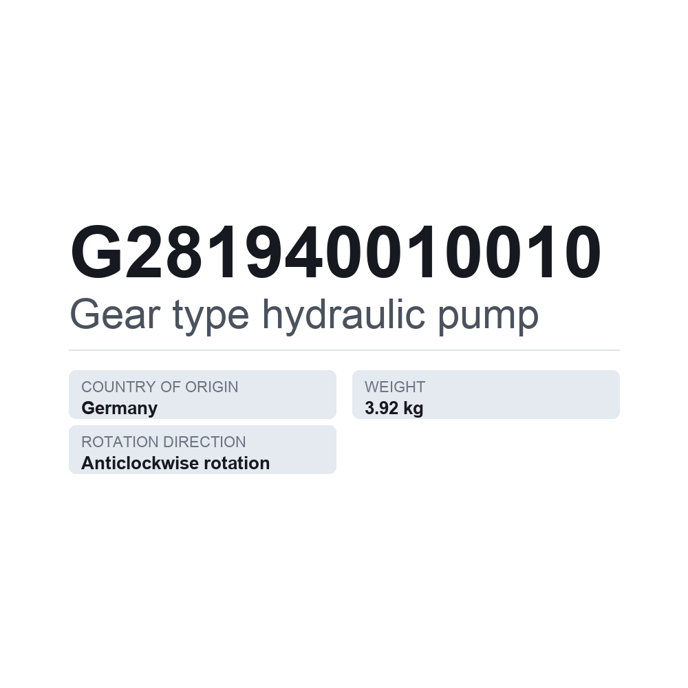 Hydraulische Zahnradpumpe G281940010010 — technisches Datenblatt