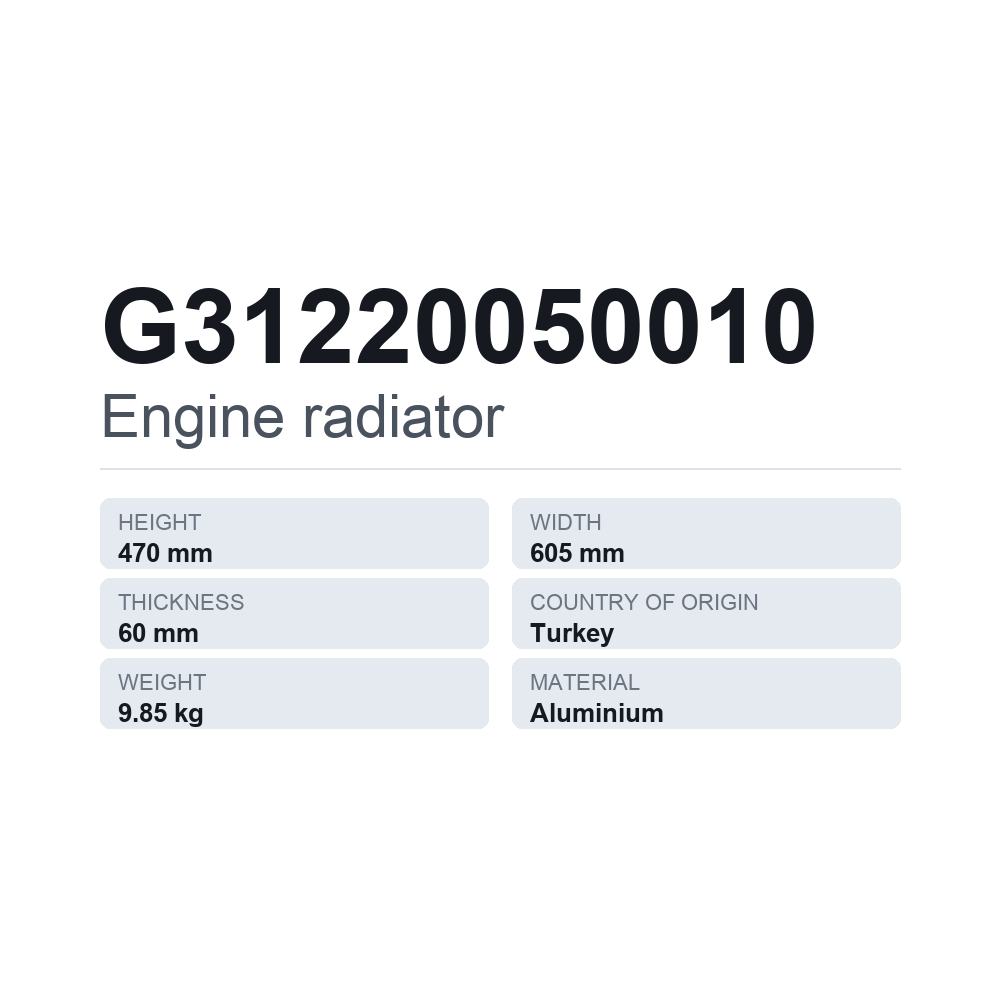 Motorkühler G31220050010 — technisches Datenblatt
