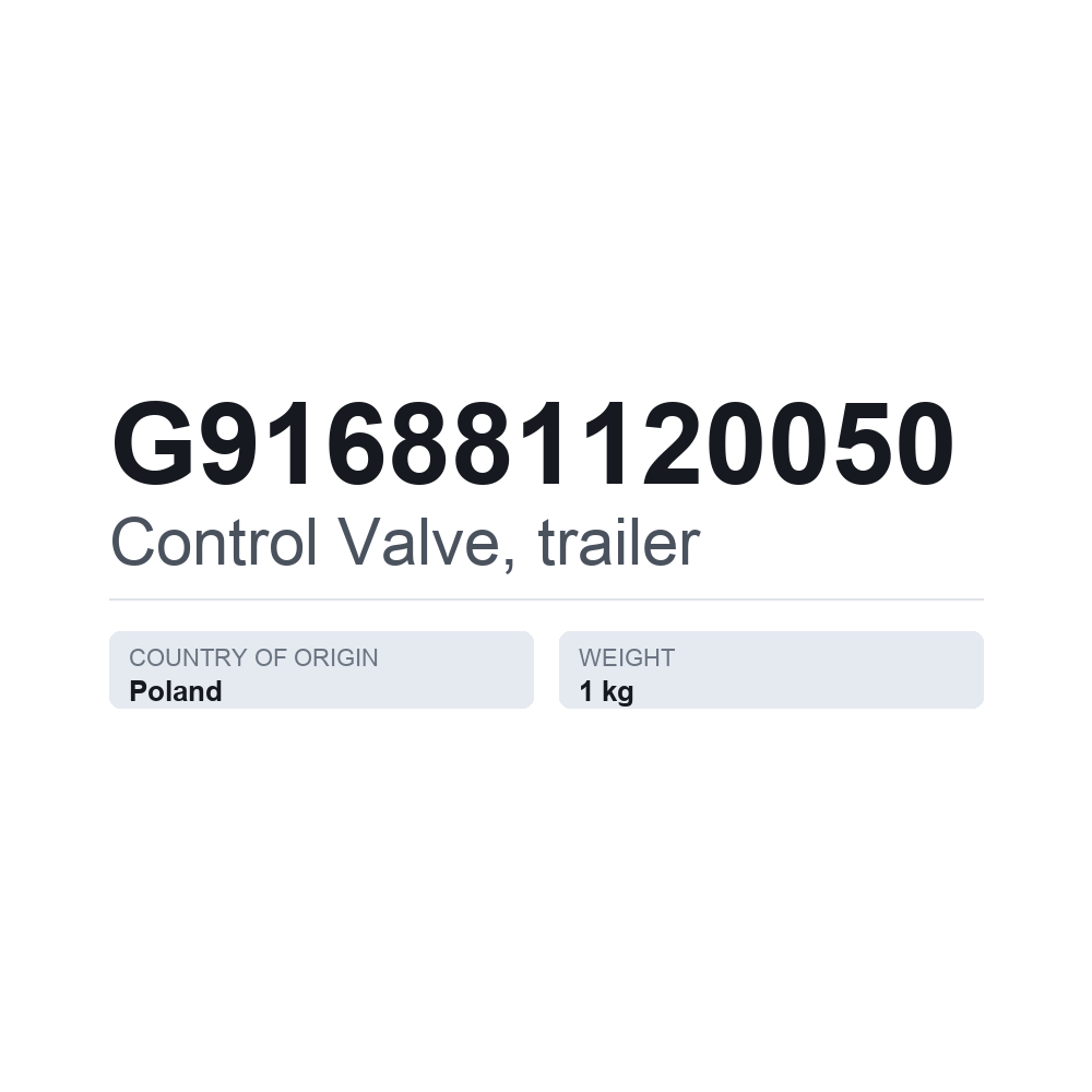 Styreventil, påhængsvogn G916881120050 — teknisk datablad