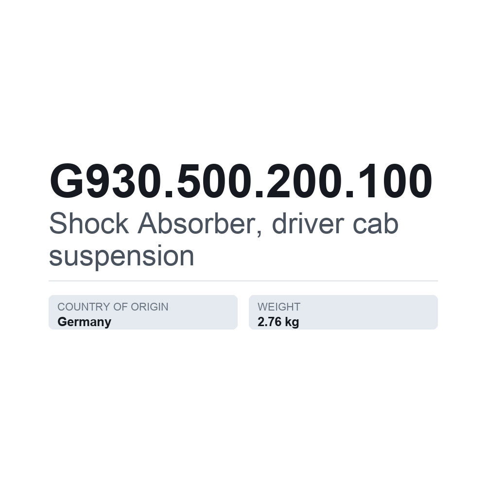 Støddæmper, førerhusophæng G930.500.200.100 — teknisk datablad