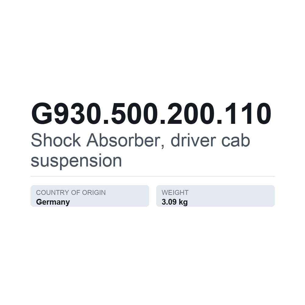 Ohjaamon jousituksen iskunvaimennin G930.500.200.110 — tekninen tietokortti
