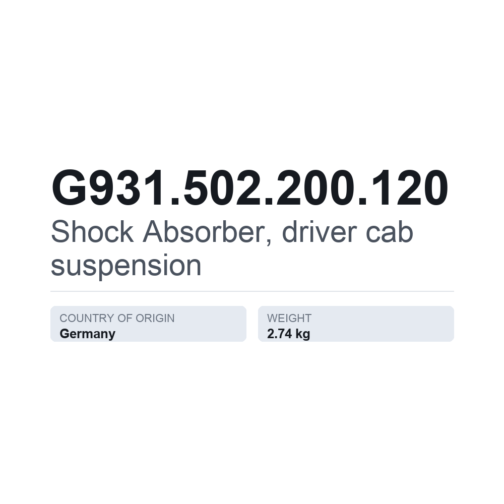Støddæmper, førerhusophæng G931.502.200.120 — teknisk datablad