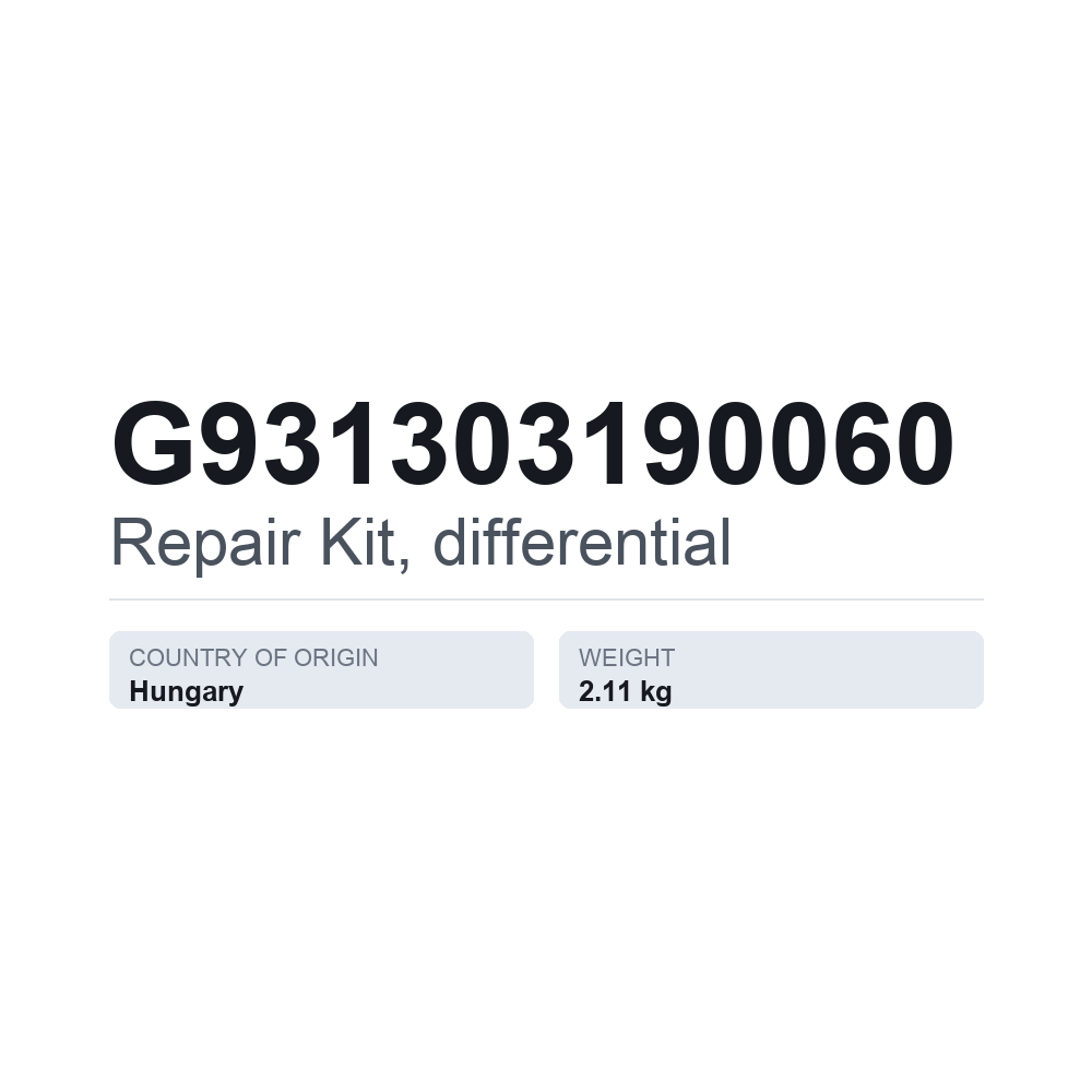 Reparatursatz, Differential G931303190060 — technisches Datenblatt