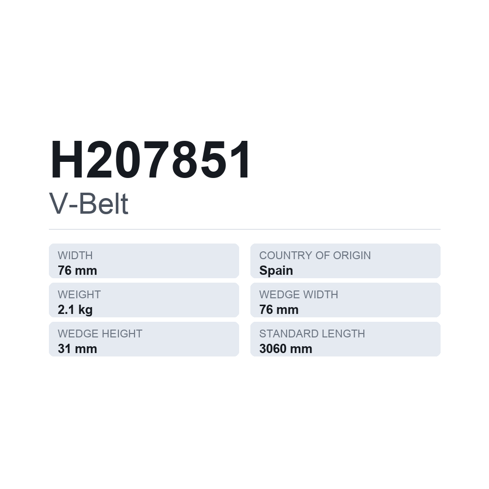 Kiilahihna H207851 — tekninen tietokortti