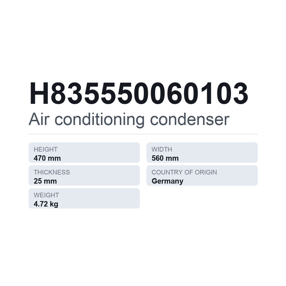 AC-kondensor H835550060103 — tekniskt datablad