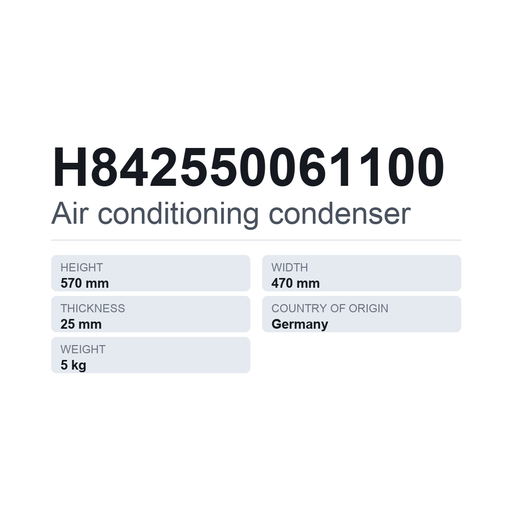AC-kondensor H842550061100 — tekniskt datablad