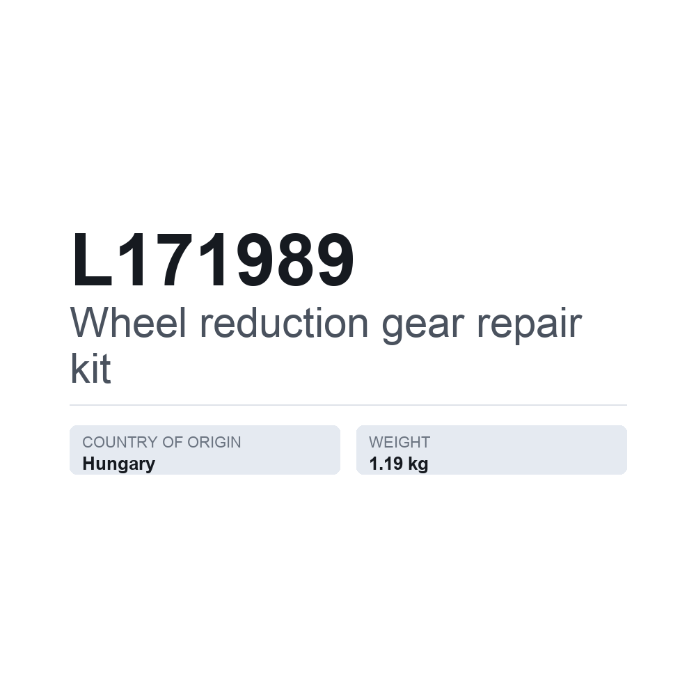 Reparationssæt, navreduktionsgear L171989 — teknisk datablad
