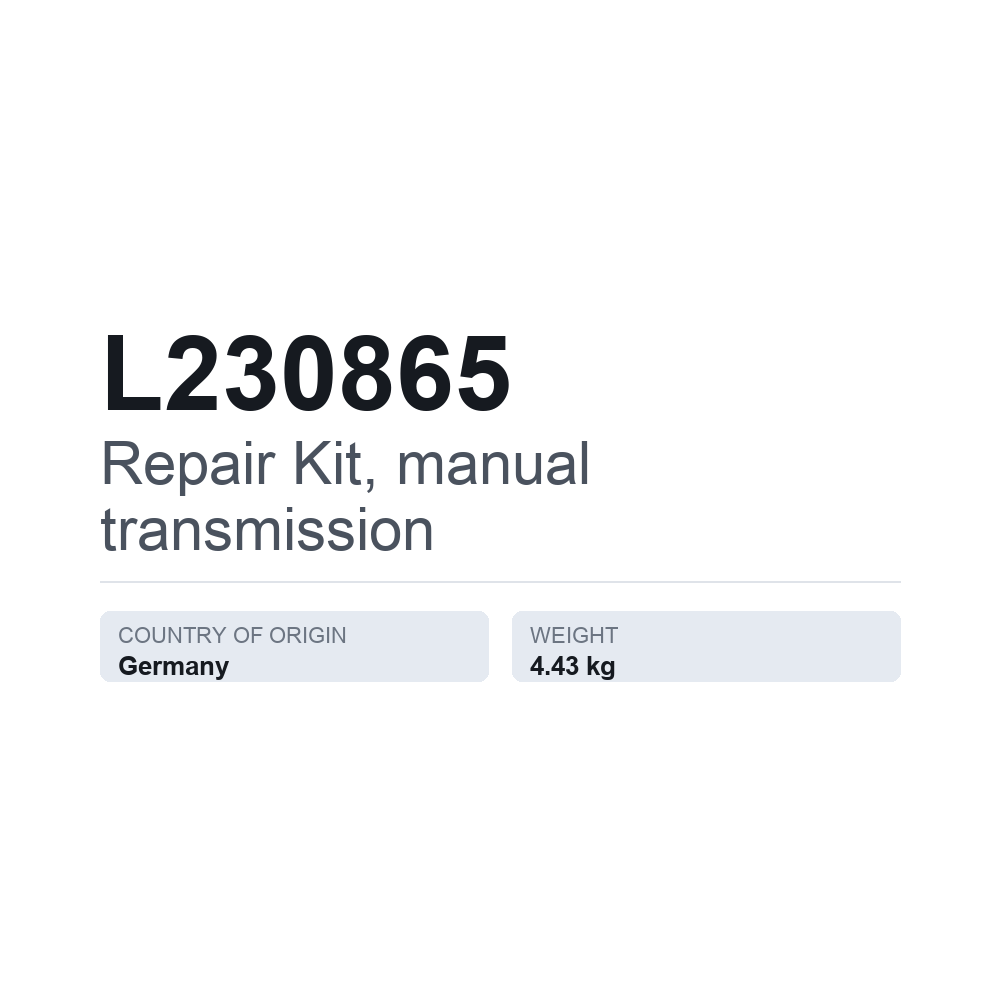 Reparationssæt, manuel gearkasse L230865 — teknisk datablad