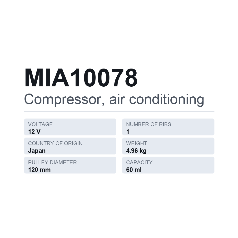 Klimakompressor MIA10078 — technisches Datenblatt