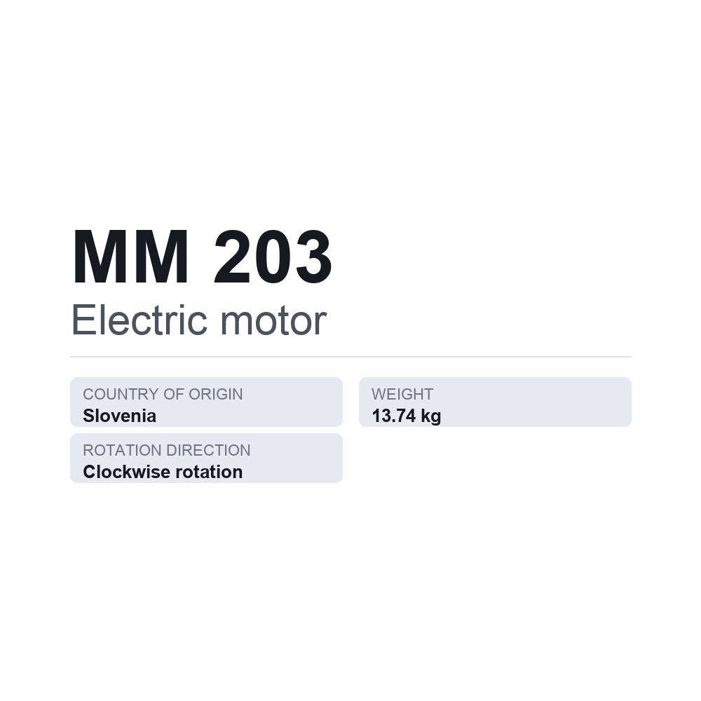 Elektromotor MM 203 — technisches Datenblatt