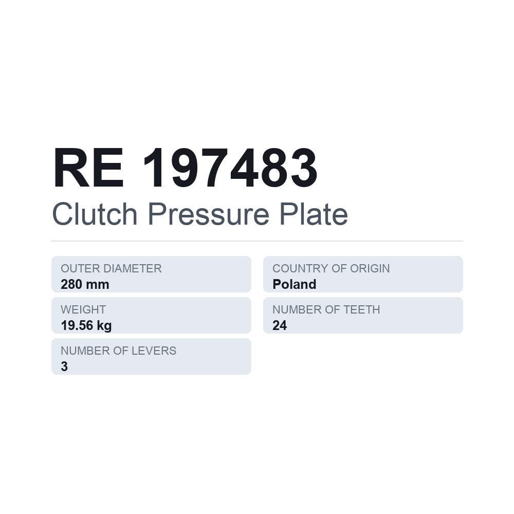 Kupplungsdruckplatte RE 197483 — technisches Datenblatt