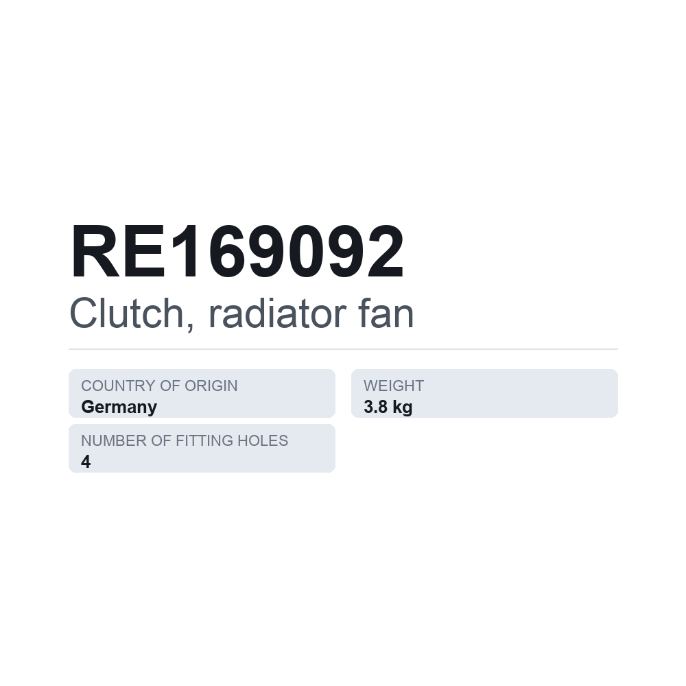 Kupplung, Kühlerlüfter RE169092 — technisches Datenblatt