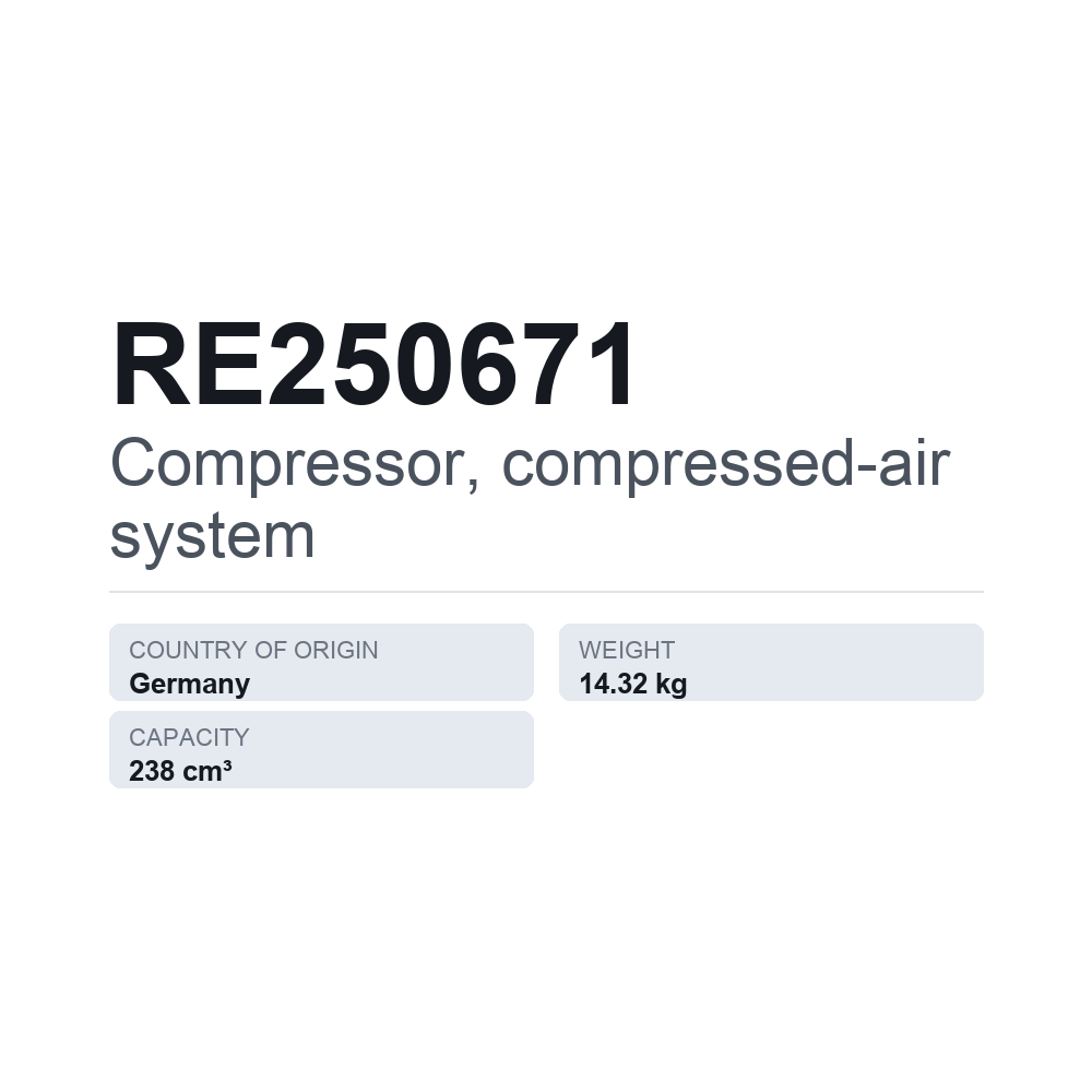 Kompressor, Druckluftanlage RE250671 — technisches Datenblatt