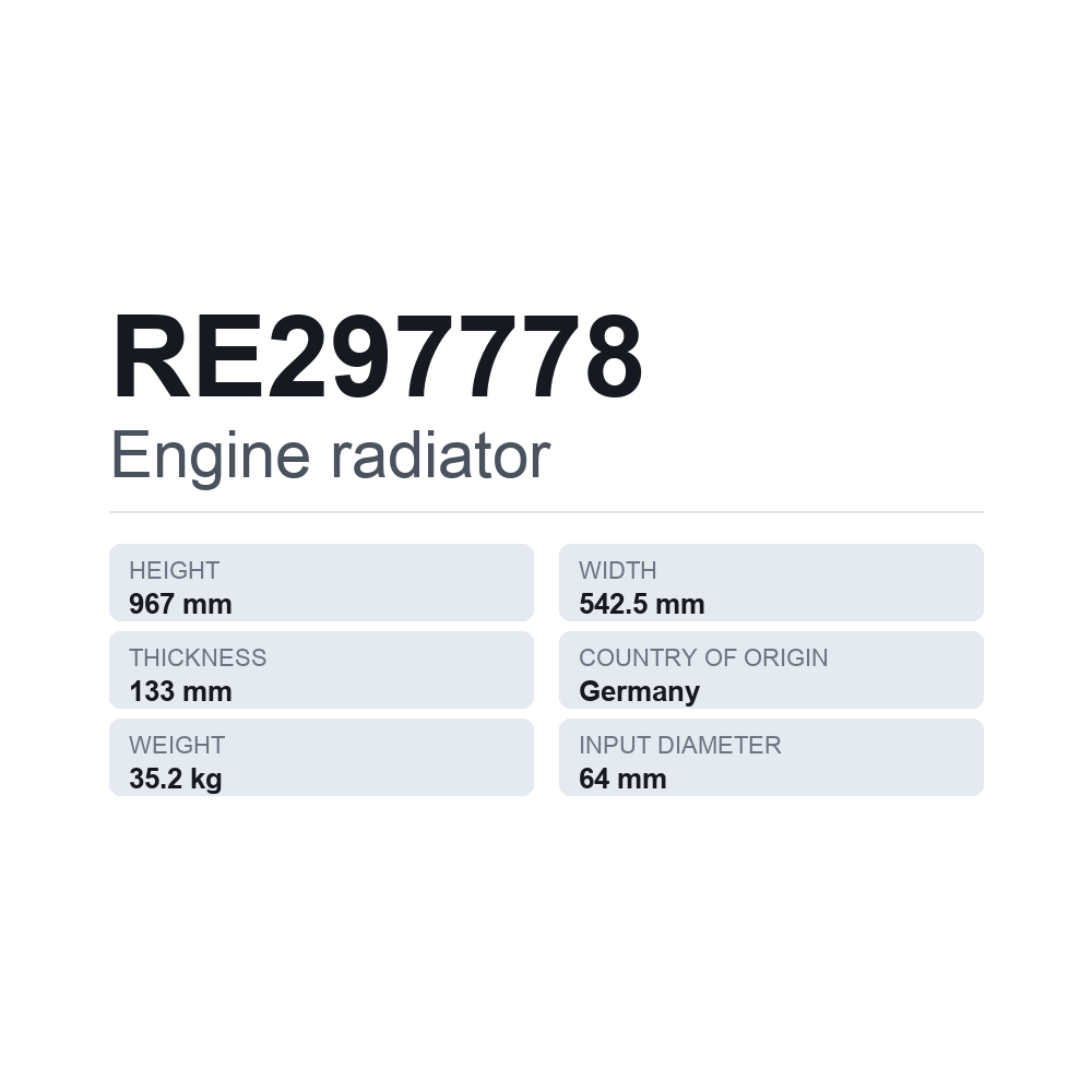 Motorkühler RE297778 — technisches Datenblatt