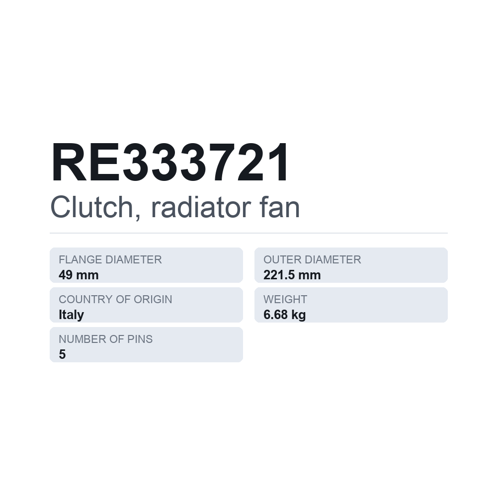 Kupplung, Kühlerlüfter RE333721 — technisches Datenblatt