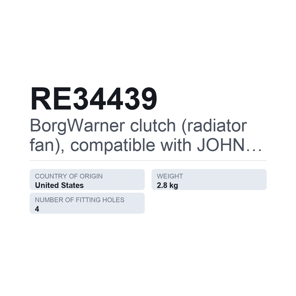 BorgWarner Kupplung (Kühlerlüfter), passend für JOHN DEERE RE34439 — technisches Datenblatt