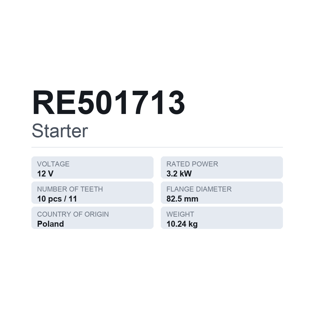 Anlasser RE501713 — technisches Datenblatt