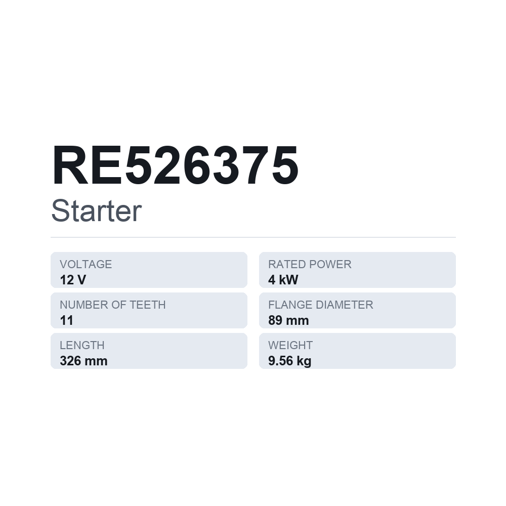 Startmotor RE526375 — tekniskt datablad