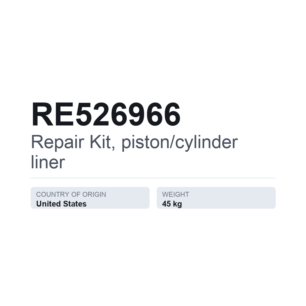 Reparationssæt, stempel/cylinderforing RE526966 — teknisk datablad