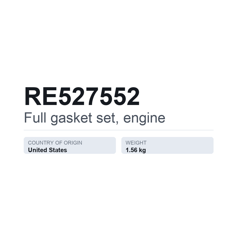 Komplet pakningssæt, motor RE527552 — teknisk datablad