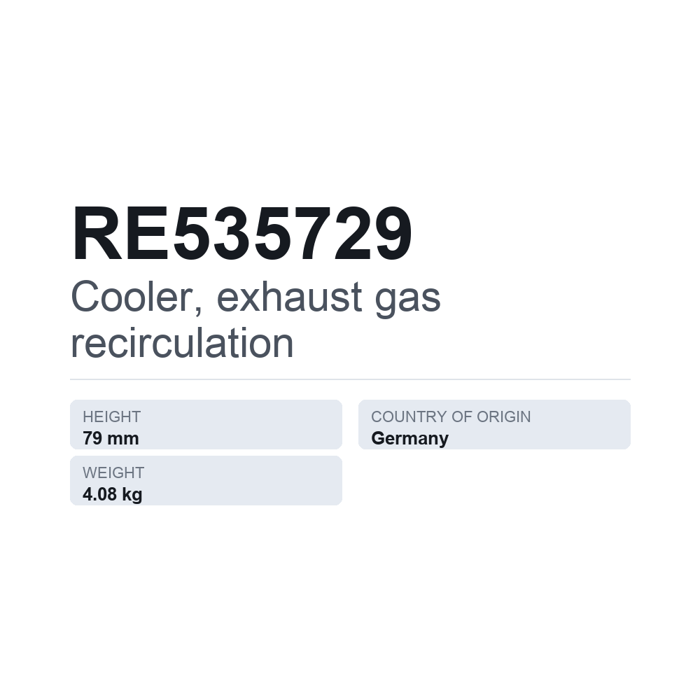 EGR-jäähdytin RE535729 — tekninen tietokortti