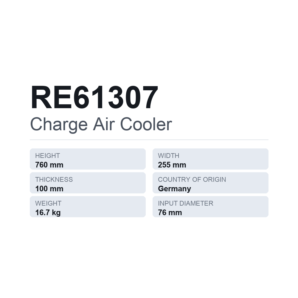 Laddluftkylare RE61307 — tekniskt datablad