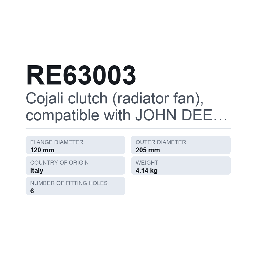 Cojali jäähdyttimen puhaltimen kytkin, sopii JOHN DEERE RE63003 — tekninen tietokortti
