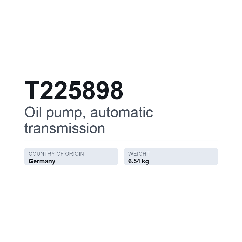 Oliepumpe, automatgear T225898 — teknisk datablad