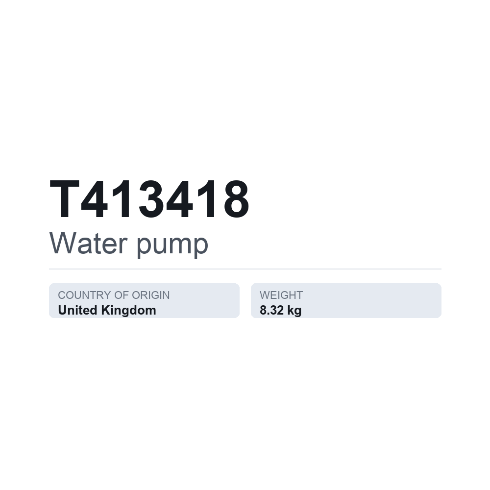 Vandpumpe T413418 — teknisk datablad