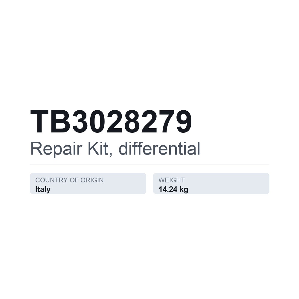 Reparationssæt, differentiale TB3028279 — teknisk datablad