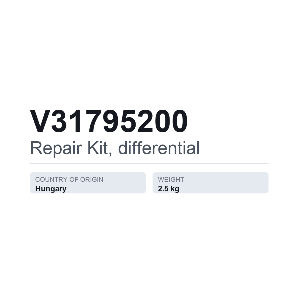 Reparationssæt, differentiale V31795200 — teknisk datablad