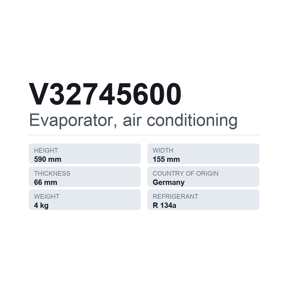 Verdampfer, Klimaanlage V32745600 — technisches Datenblatt