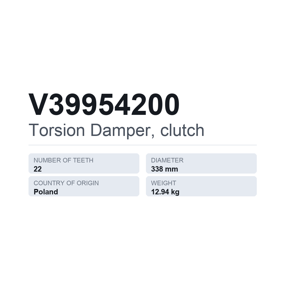 Torsionsdämpfer, Kupplung V39954200 — technisches Datenblatt