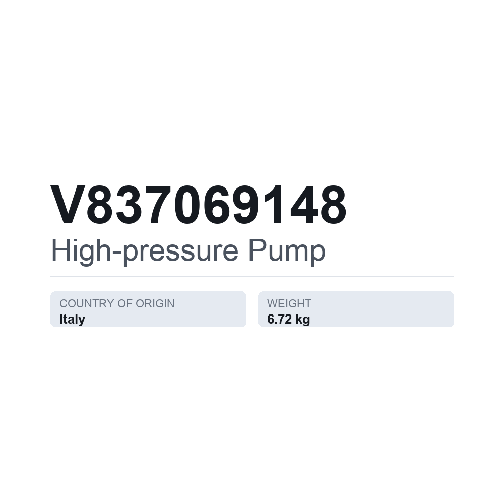 Hochdruckpumpe V837069148 — technisches Datenblatt