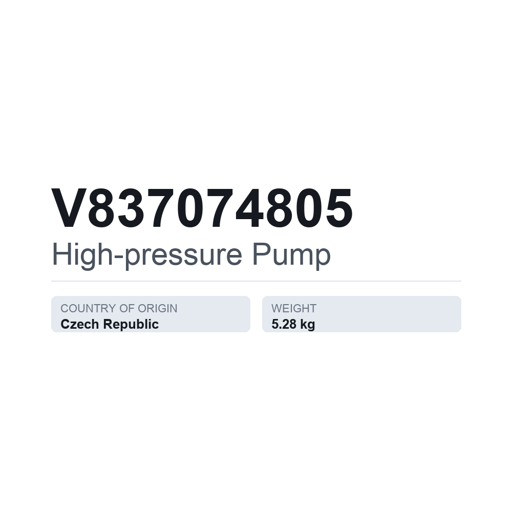 Hochdruckpumpe V837074805 — technisches Datenblatt